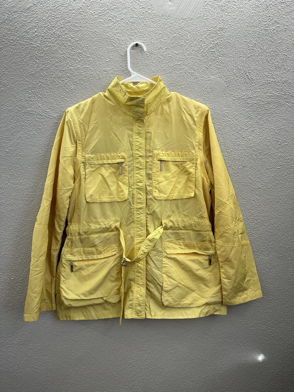 Tommy Hilfiger Womens Windbreaker Size Large Yellow Zip Up VTGRemovable Sleeves